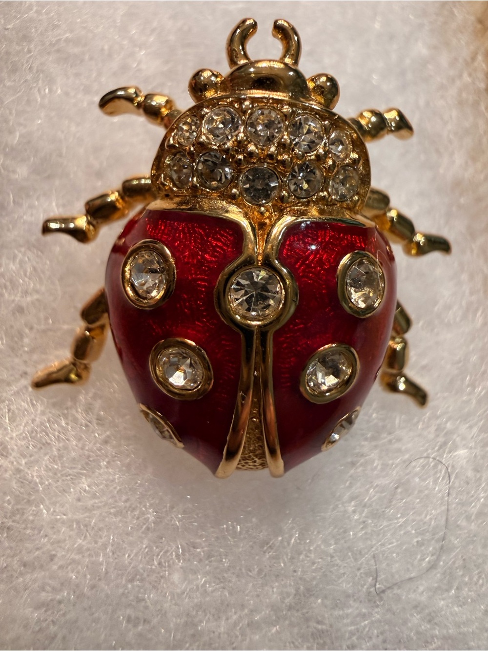 Gold-Tone Red Crystal Ladybug Brooch